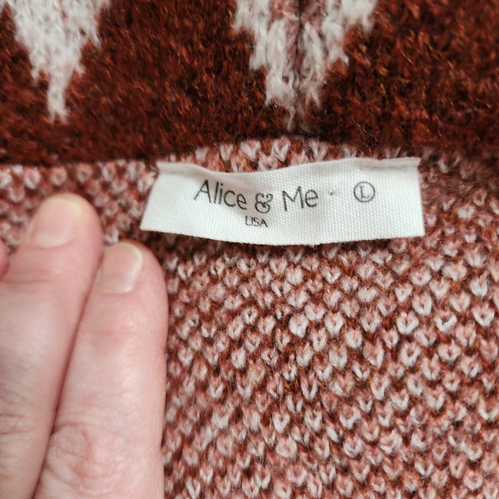 Open-Front Fringe Cardigan Sweater - Rust Pink Pattern - Picture 8 of 8